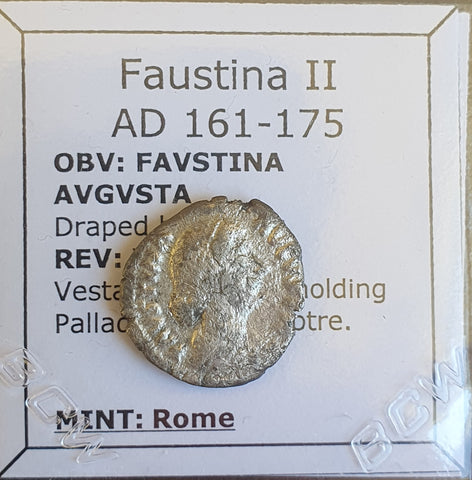 #o077# Roman silver denarius coin of Faustina II from 161-175 AD