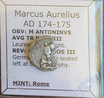 #o035# Roman silver denarius coin of Marcus Aurelius from 174-175 AD