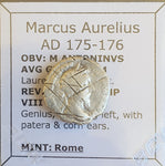 #o059# Roman silver denarius coin of Marcus Aurelius from 175-176 AD