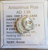 #o069# Roman silver denarius coin of Antoninus Pius from 138 AD