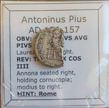 #L782# Roman silver denarius coin of Antoninus Pius from 157 AD