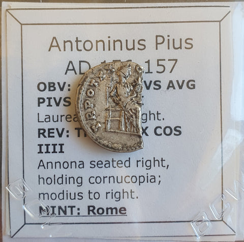 #L782# Roman silver denarius coin of Antoninus Pius from 157 AD