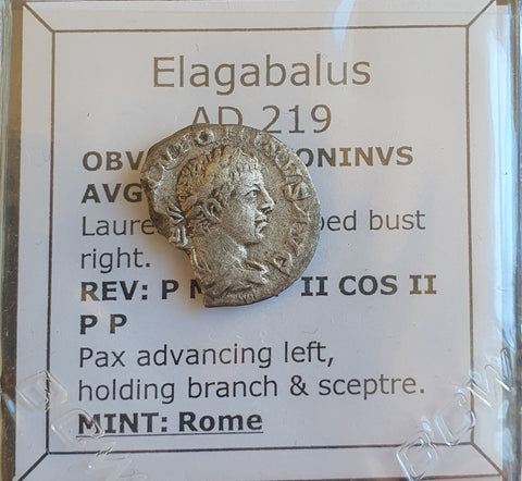 #o313# Roman silver denarius coin of Elagabalus from 219 AD