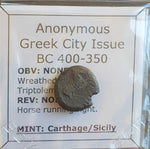 #o341# Anonymous Greek Bronze Coin Minted in Carthaginian Sicily (400-350 BC)