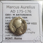 #o048# Roman silver denarius coin of Marcus Aurelius from 175-176 AD