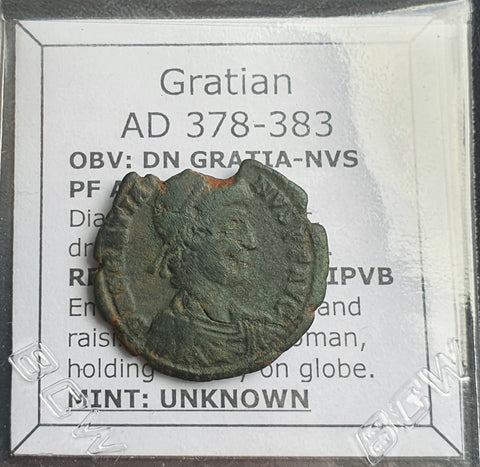 #N944# Nice Roman Bronze coin issued by Gratian from 378-383 AD