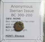 #N755# Anonymous Iberian Greek City Issue Bronze Coin of Ebusus (Ibiza) from 300-200 BC