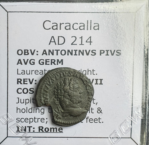 #o094# Roman limes denarius coin of Caracalla from 214 AD