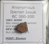 #N756# Anonymous Iberian Greek City Issue Bronze Coin of Ebusus (Ibiza) from 300-200 BC