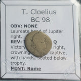 #o368# Roman Republican quinarius coin of T. Cloelius from 98 BC