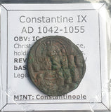 #o199# Byzantine 'over-struck' Follis coin of Constantine IX from 1042-1055 AD