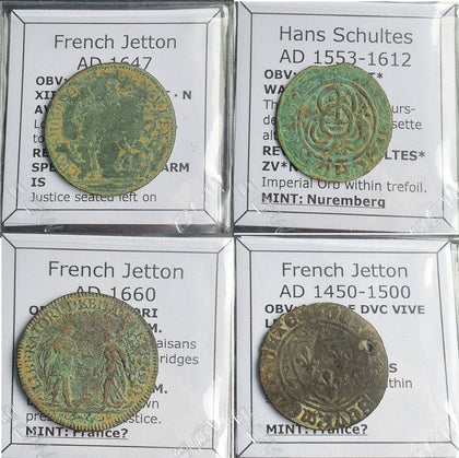 #o364# Lot of 4 French Jetons from 1450-1660 AD