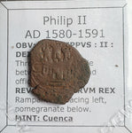 #o124# Spanish Medieval 2 maravedis coin of Philip II from 1580-1591 AD