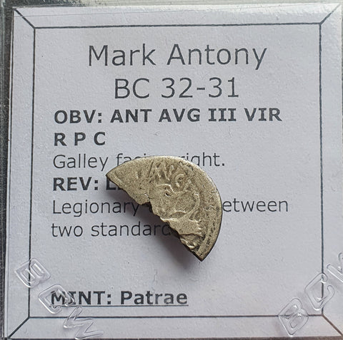 #o117# Roman Republican silver denarius coin of Mark Antony from 32-31 BC