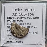 #o039# Roman silver denarius coin of Lucius Verus from 165-166 AD