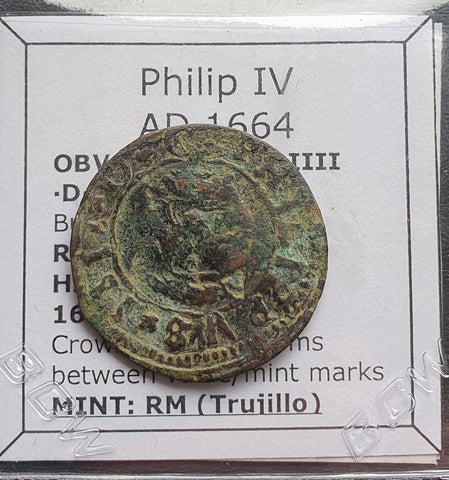 #N684# Spanish Medieval 16 maravedis coin of Philip IV from 1664 AD