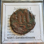 #L289# Byzantine Follis coin of Justinian I from 582-602 AD (Constantinople)