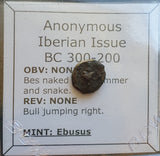 #N655# Anonymous Iberian Greek City Issue Bronze Coin of Ebusus (Ibiza) from 300-200 BC