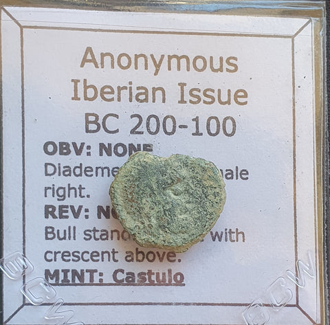 #K892# Anonymous Iberian Greek City Issue Bronze Coin of Castulo from 200-100 BC