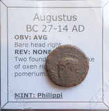 #N911# Roman provincial bronze coin of Augustus from BC 27-14 AD (Philippi)