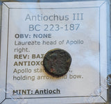 #e432# Greek bronze coin from Seleucid King Antiochus III, 222-187 BC