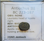 #e036# Greek bronze coin from Seleucid King Antiochus III, 222-187 BC
