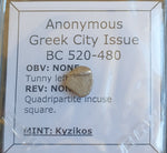 #o155# Anonymous silver Greek city issue Hemiobol coin from Kyzikos, 520-480 BC