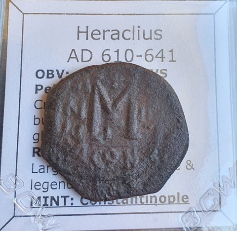 #o184# Byzantine Follis coin of Heraclius from 610-641 AD (Constantinople)