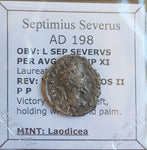 #o178# Roman silver denarius coin of Septimius Severus from 198 AD