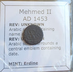 #o187# Ottoman copper Mangir coin of Mehmed II from 1453 AD