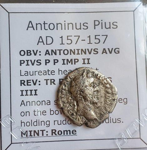 #o296# Roman silver denarius coin of Antoninus Pius from 154 AD