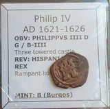 #o263# Spanish Medieval 4 maravedis coin of Philip IV from 1621-1626 AD