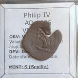 #o219# Spanish Countermarked 6 maravedis coin of Philip IV, 1636 AD