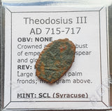 #M628# Rare Byzantine Follis coin of Theodosius III from 715-717 AD (Syracuse)