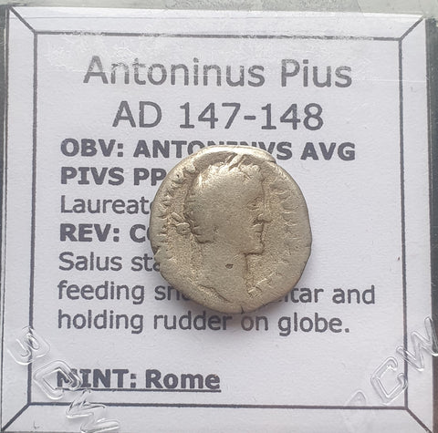 #K857# Roman silver denarius coin of Antoninus Pius from 147-148 AD