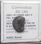 #N021# Roman silver denarius coin of Commodus from 186 AD