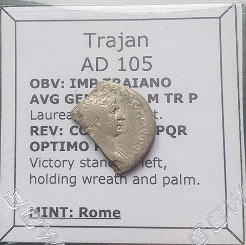 #M752# Roman silver denarius coin of Trajan from 105 AD