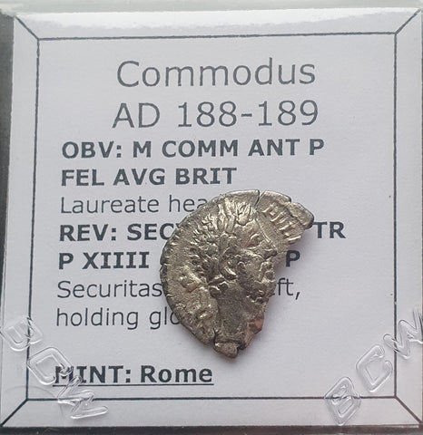 #N068# Roman silver denarius coin of Commodus from 188-189 AD