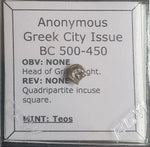 #M439# Anonymous silver Greek city issue Tetartemorion from Teos, 540-450 BC