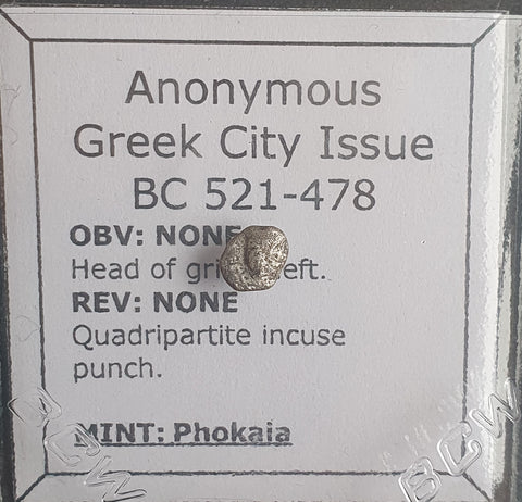 #M577# Anonymous Greek silver Tetartemorion coin of Phokaia, 521-478 BC