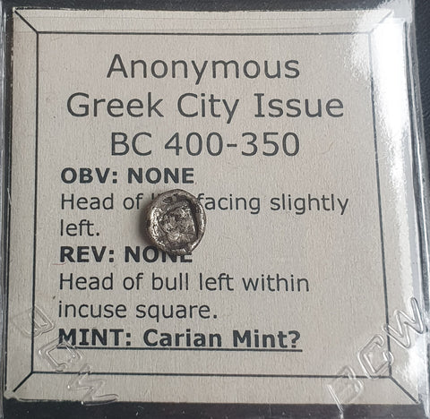 #J861# Greek city issue silver obol coin from the region of Caria, 400-340 BC