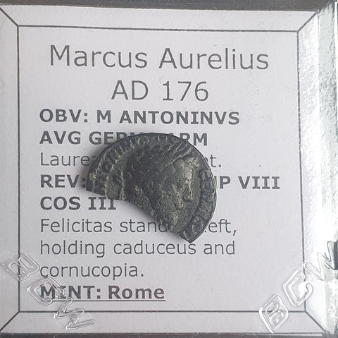 #N029# Roman silver denarius coin of Marcus Aurelius from 176 AD