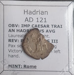 #M992# Roman silver denarius coin of Hadrian from 121 AD