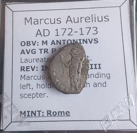 #N031# Roman silver denarius coin of Marcus Aurelius from 172-173 AD