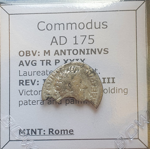 #N070# Roman silver denarius coin of Commodus from 175 AD