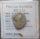 #N128# Roman silver denarius coin of Marcus Aurelius from 172 AD