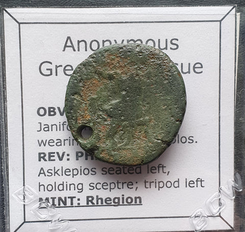 #M497# Bronze Anonymous Greek city issue coin from Rhegion, Italy; 215-150 BC