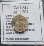 #K971# Swedish silver 1 Öre coin of Karl XII from 1701 AD