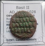 #M225# Byzantine Follis coin of Basil II from 1020-1028 AD (Constantinople)