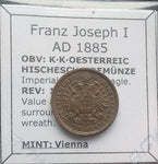 #M908# Austrian copper 1 Kreuzer coin of Franz II from 1885 AD